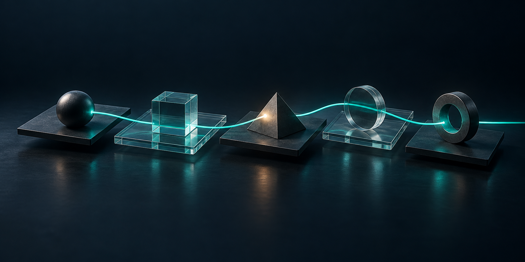 Conceptual illustration of distinct components connected by a continuous teal path.