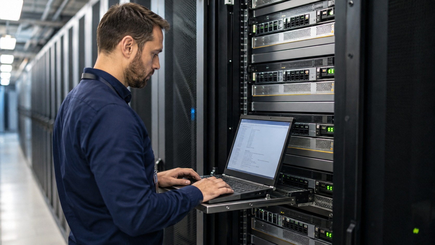 Illustrative datacenter maintenance scene for BitCtrl completing Monad mainnet MIP-8 Phase C