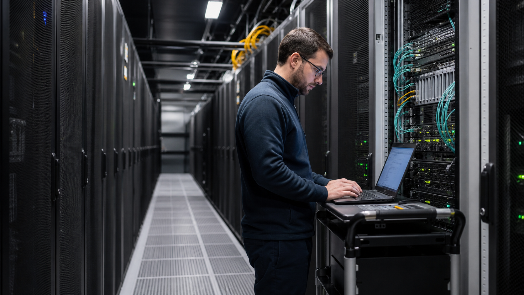Illustrative datacenter maintenance scene for BitCtrl's Monad mainnet v0.16.1 Cohort 1 upgrade