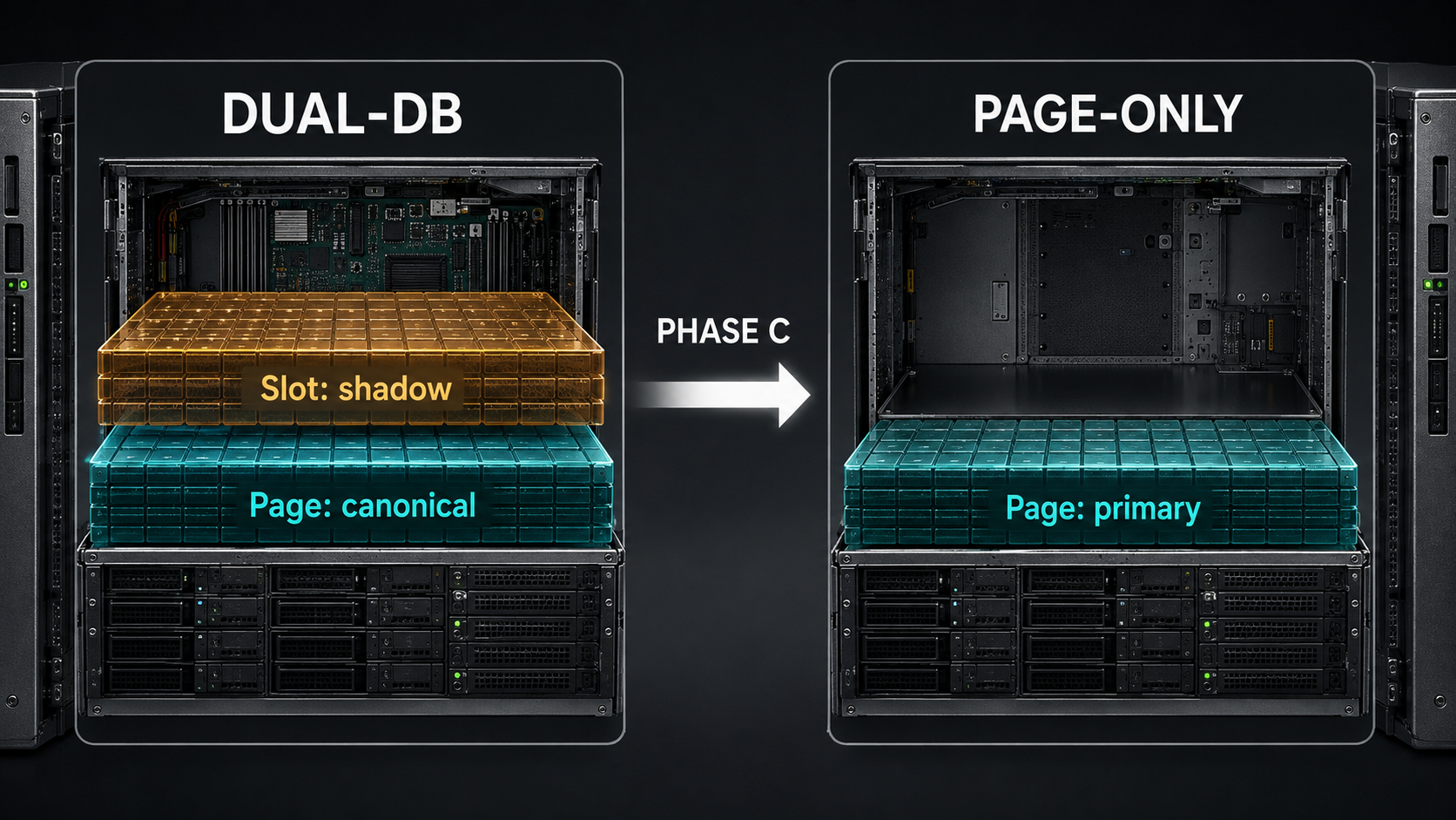 Editorial illustration showing the transition from a slot shadow and canonical page timeline to a single page primary