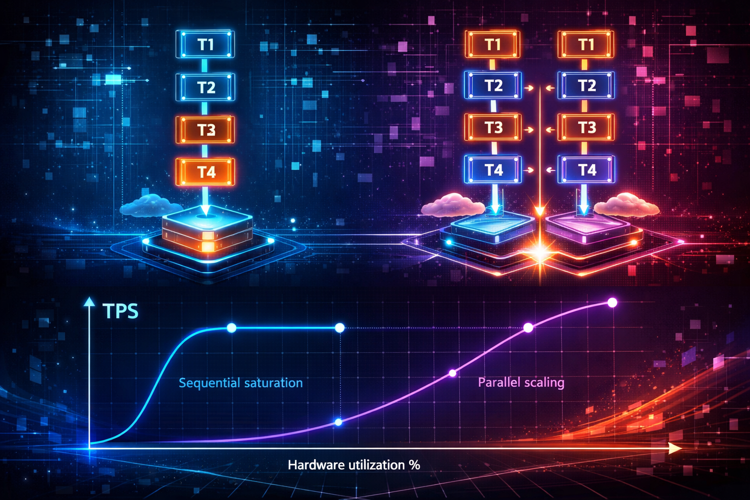 Monad parallel EVM throughput and validator economics visual